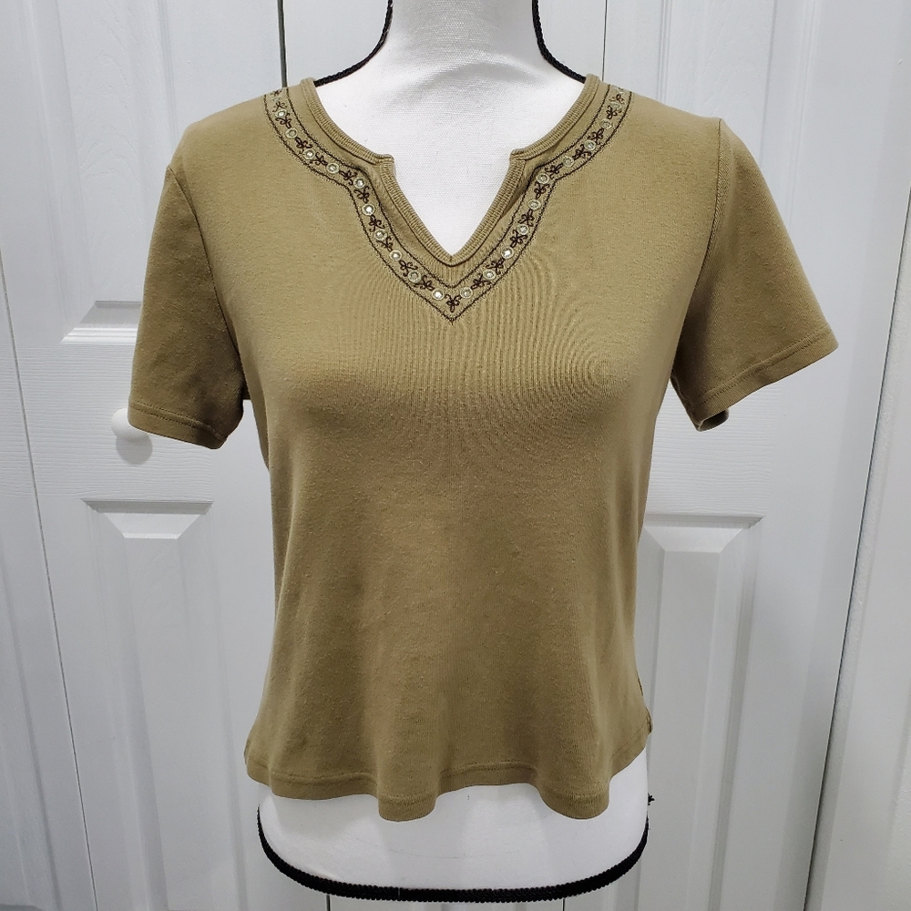 Urban Works Cropped Olive Top, Size Small
